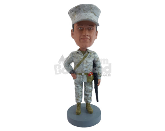Custom Bobblehead Fierce looking soldir with his machine gun and a toy on the waist rady to fight for his family and country - Careers & Professionals Arms Forces Personalized Bobblehead & Action Figure Custom Bobblehead Fierce looking soldir with his machine gun and a toy on the waist rady to fight for his family and country - Careers & Professionals Arms Forces Personalized Bobblehead & Action Figure